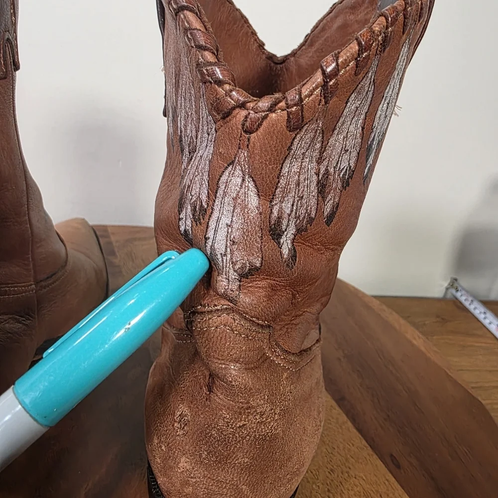 Vtg 90s Zodiac Western Ankle Boots Hand Painted Native American Size 6.5